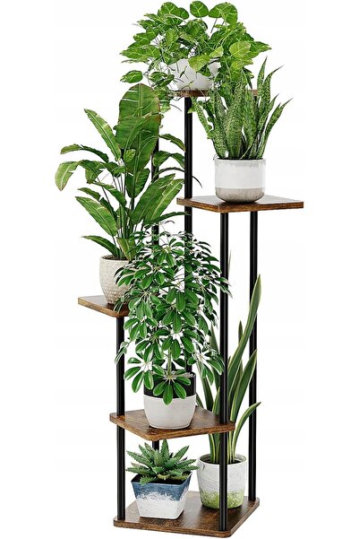 NO BRAND Suport pentru plante tip scară, 5 niveluri, lemn + metal, 106,7 cm, ...