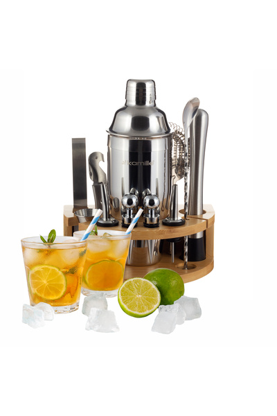 NO BRAND Set de barman 11 piese pentru cocktailuri, shaker din oțel, lingură ...