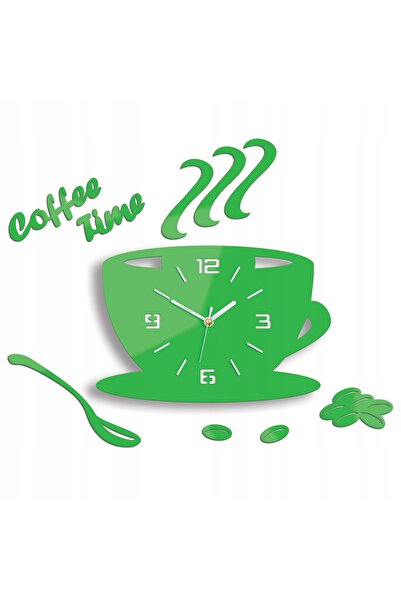 NO BRAND Ceas de perete în formă de ceașcă de cafea, 3D, verde, rotund, cu cuarț