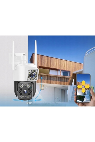 NO BRAND Cameră cu lentilă dublă Wifi de exterior, rotativă, cu detector de m...