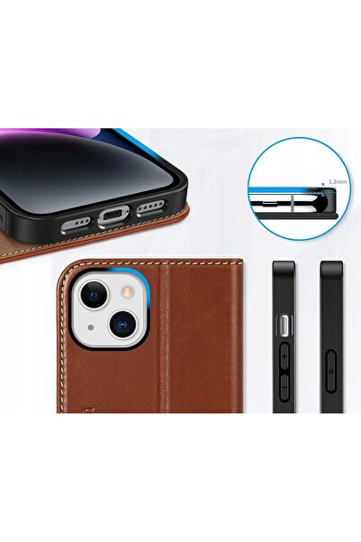 NO BRAND Husă Shieldon din piele naturală pentru iPhone 14 / 13, tip portofel...
