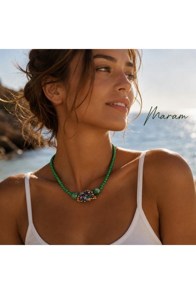 doğaltaşboncukişleri Green Agate Stone Bead Necklace
