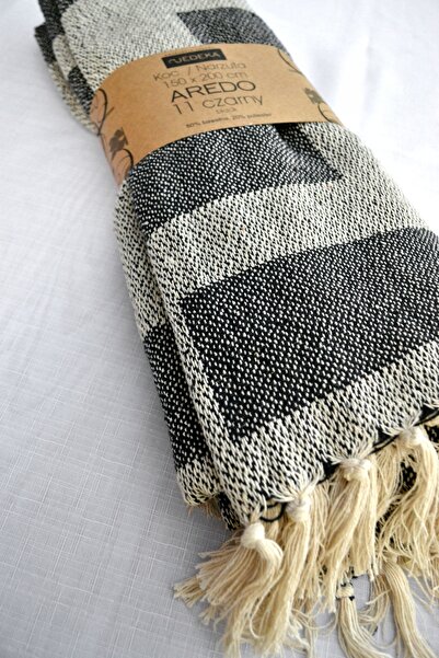 NO BRAND Cuvertură de pat din bumbac Aredo cu ciucuri 150X200 Negru 11