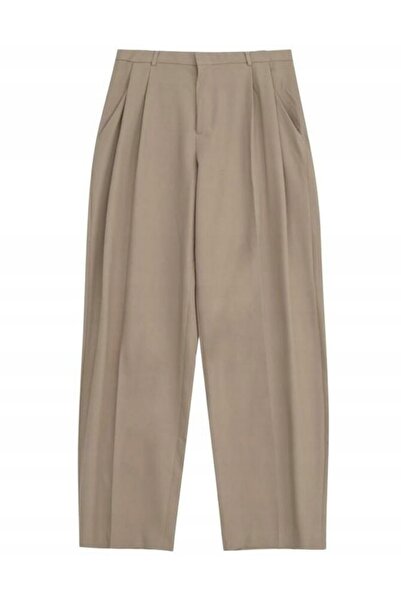 NO BRAND Pantaloni bej, netezi, lungi, cu picior larg, cu buzunare, Reserved 54