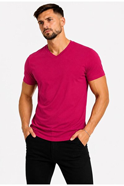 AXXEL Men's Dark Pink Cotton Lycra Single Jersey Short Sleeve-T-Shirt-D231
