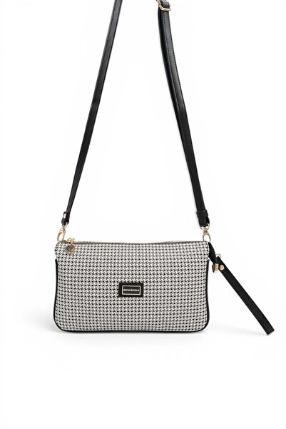 Silver Polo حقيبة كروس نسائية منقوشة باللون الأسود - Black Goose Feet SP1291