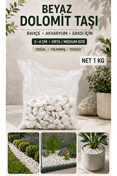 HERA BEYAZ DOLOMİT TAŞI 1 KG 2-4 CM ORTA / MEDİUM SİZE BOY TOZSUZ YIKANMIŞ
