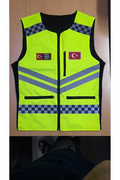 NAKIŞ ATÖLYESİ KİŞİYE ÖZEL İSİMLİKLİ REFLEKTÖRLÜ MOTORCU YELEK YEŞİL NO:1