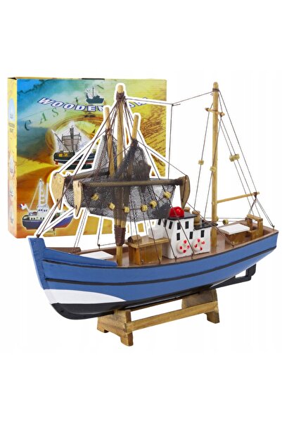 LeanToys Model de colecție Navă decorativă Barcă de pescuit Albastru 30x26cm