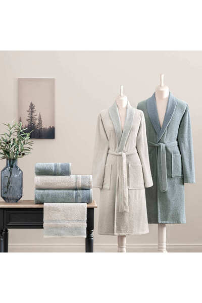 Taç Ronny Pure Cotton Cotton 6-Piece M/L Family Set Gray-Blue