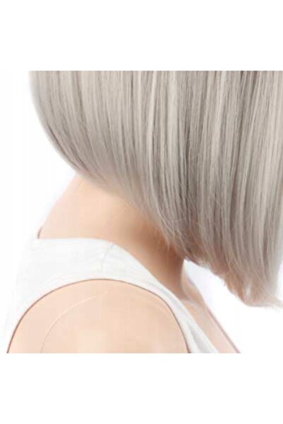 NO BRAND Perucă de damă sintetică, bob scurt, gri ombre, păr lung, 10-12 inci