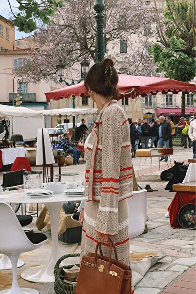 NO BRAND Cardigan croșetat cu nasturi, mâneci largi, Na-Kd Xxs/Xs