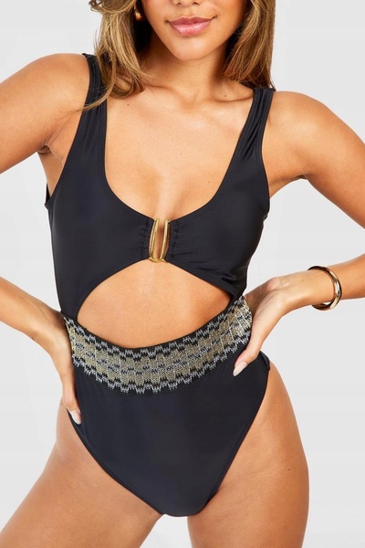 NO BRAND Costum de baie întreg negru cu decupaje Boohoo de damă 40