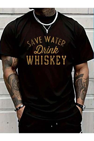 799 100% Cotton Save Water Drink Whiskey Vintage Round Neck Short Sleeve T-Sh...