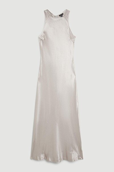 NO BRAND Rochie de cocktail maxi din satin gri, croială dreaptă, Karenmillen 40