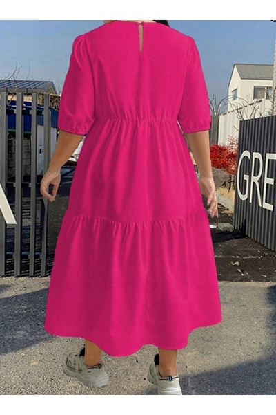 NO BRAND Rochie maxi clasică roz uni, impecabilă, cu volane și mânecă scurtă ...