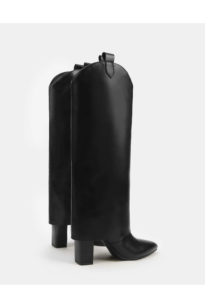 NO BRAND Botine clasice negre cu toc, tip slip-on, din piele ecologică Cuccoo 39