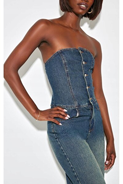 NO BRAND Salopetă din denim Prettylittlething, albastru marin, croială dreapt...