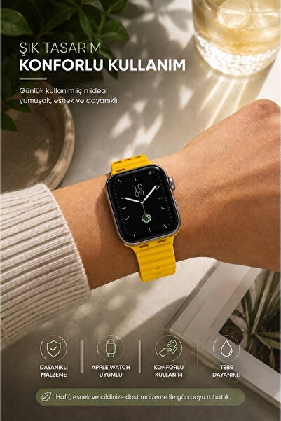 Apple Watch Uyumlu Silikon Akıllı Saat Kordonu 42/44/45 mm – Yumuşak Esnek Spor Kayış – Günlük Kullanım İçin Konforlu