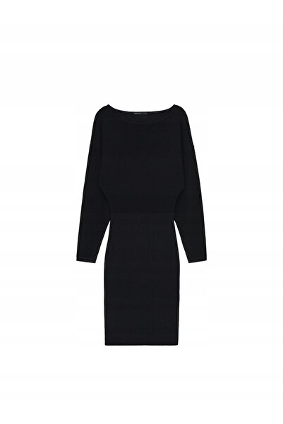 NO BRAND Rochie mini mulată neagră cu dungi și mâneci lungi Mohito L