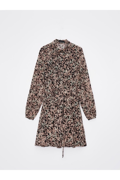NO BRAND Rochie mini cu imprimeu floral, mâneci lungi, talie cu șnur 44