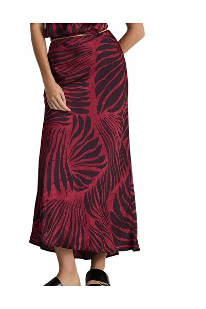 NO BRAND Fustă maxi cu talie înaltă, din satin, cu model, bordeaux, Reserve XL