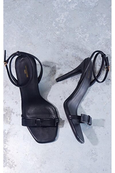 NO BRAND Sandale clasice negre cu toc stiletto și fundă Prettylittlething 39