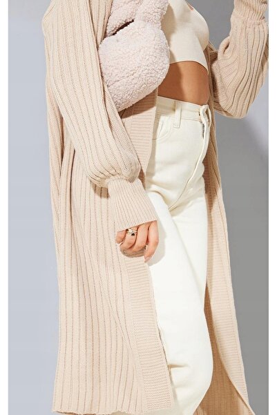 NO BRAND Prettylittlething Cardigan Bej Lungime Medie Mânecă Lungă Tricotaj T...