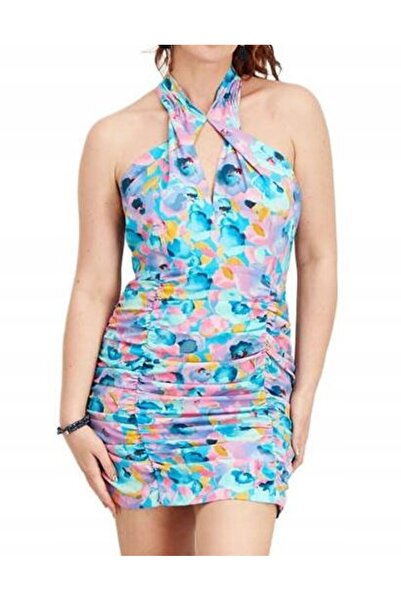 NO BRAND Rochie mini mulată multicoloră cu imprimeu integral și încrețituri 34