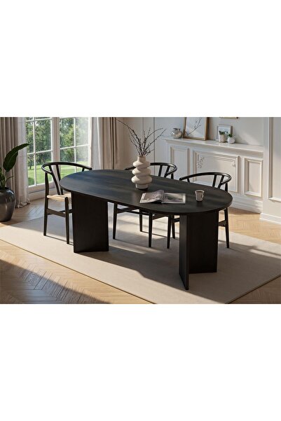 Rani Mobilya Rani Home Yemek Masası Ahşap Desenli Siyah 180 Cm GA-5317