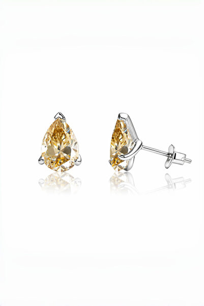 MEETMAY Luxury Champagne Moissanite Stud Earrings - 18K Gold Plated S925 Silv...