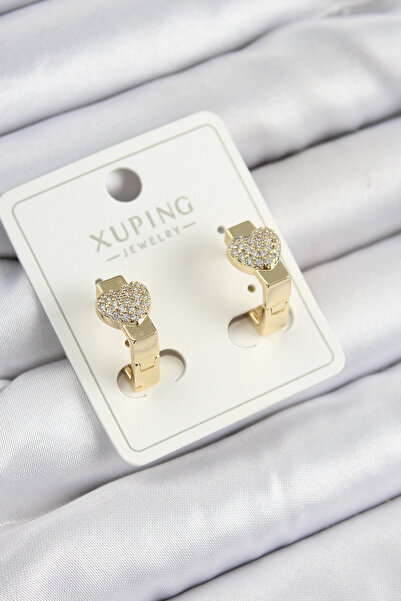 Mega Bazaar أقراط نسائية من Xuping Zircon Stone على شكل قلب باللون الذهبي