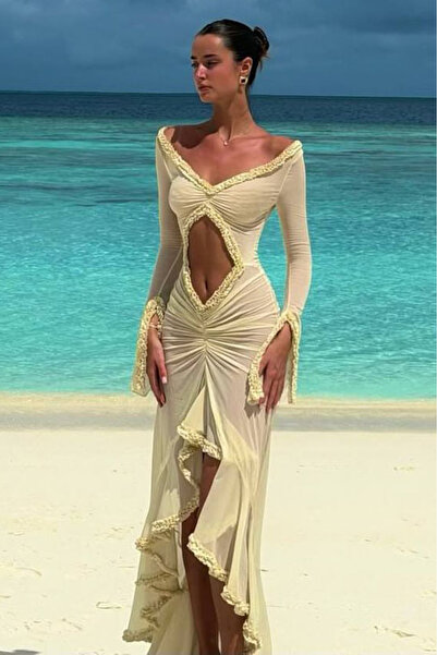 Bikini Mayokini Dünyası Jessica Transparent Gathered Dress - Yellow