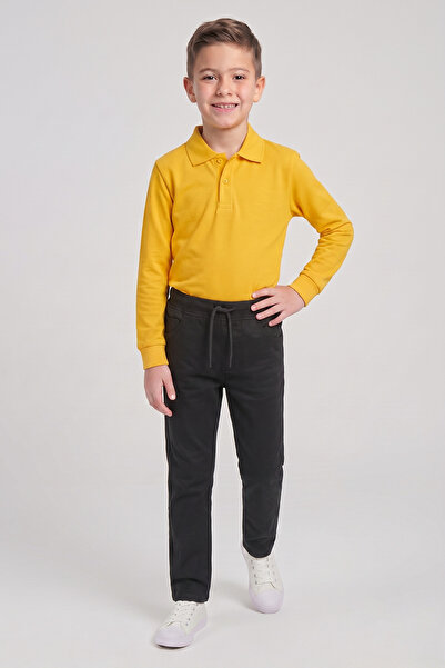 nacar çarşı Boy's Bright Yellow Long Sleeve Polo Neck T-Shirt Black Ribbed Wa...