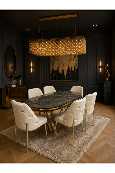 Concept Ayz Home Torino Gold Serisi 6 Kişilik 90*168 Oval İrony Lake Panel Ye...