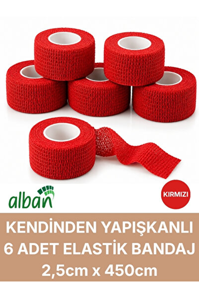 Alban 2,5cm 6'Lı Set Kendinden Yapışkanlı Elastik Bandaj, Kohesiv Bandaj 2,5c...