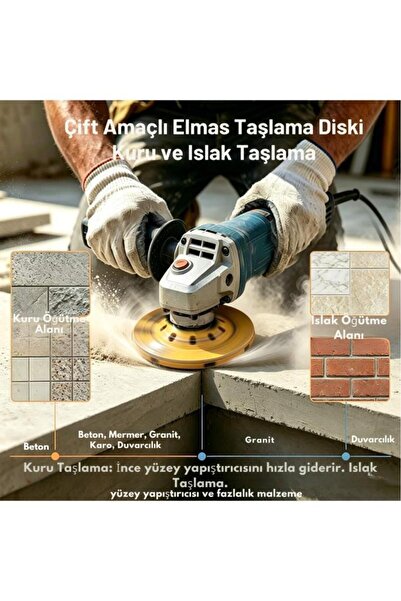 DepoMega Elmaslı Taşlama Silme Diski Beton Mermer Granit Taş Mozaik Temizleme 115 mm