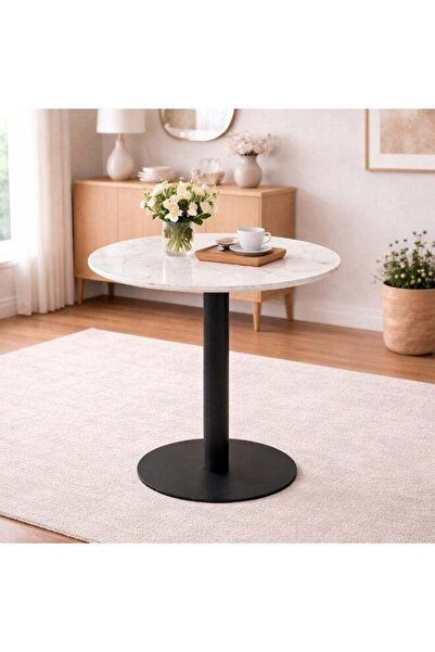 N.zone Modern Round Dining Table with Luxurious Marble Surface and Strong Cen...