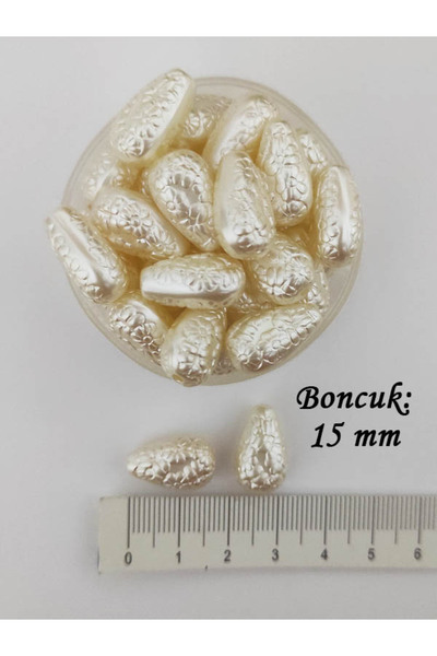 tm tasarı mağazası 10 Adet Dekoratif Plastik Krem Delikli 15 Mm Çiçekli Damla...
