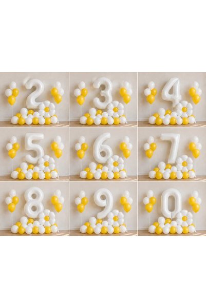 Partixa 1-9 Years Old Daisy Birthday Concept Balloon Set |   White Number and Daisy Foil Balloon Set