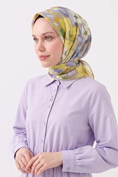 Silk Home Eșarfă moale cu flori galben lămâie