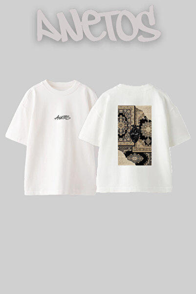 Anetos Persian Heart Mother Design Back Printed Cotton White Oversize T-Shirt