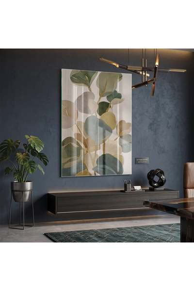 KOLAJTASARIM Organic Leaves Calm Natural Tones Tablou din sticlă unică Decor ...