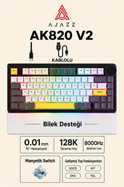Ajazz AK820 V2 Manyetik Switch Kablolu Oyuncu Klavyesi 8000Hz Rapid Trigger R...