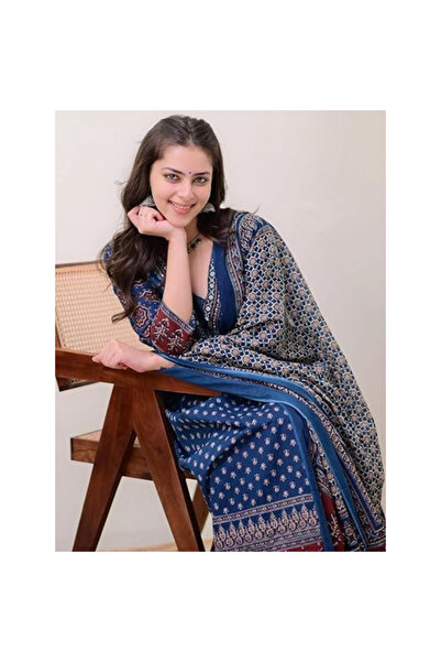 MYSMAR Teal Blue Viscose Cotton Salwar Kameez Dupatta - ALV2048-Teal Blue-Siz...