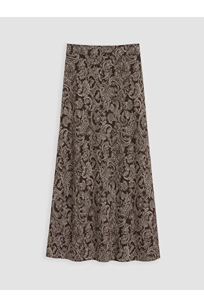 LC Waikiki Lcw grace brown patterned a-line skirt with elastic waist