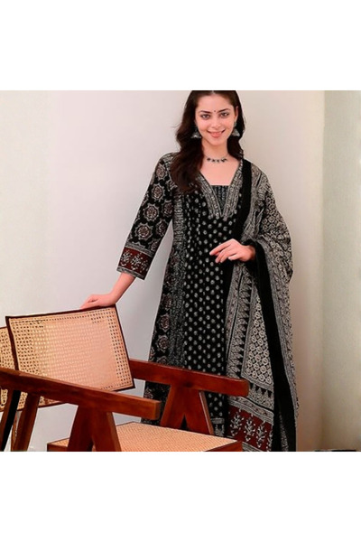 MYSMAR Black Cotton Blend Anarkali Kurta Bottom - ALV2117 | Black-Size-M-38-I...