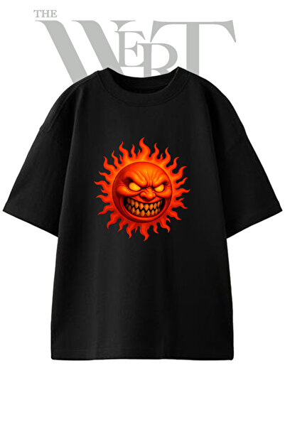 THEWERT Sublime Sun Design Printed Unisex Black Oversize T-Shirt