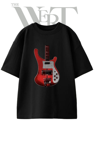 THEWERT Rickenbacker Bass Design Printed Unisex Black Oversize T-Shirt