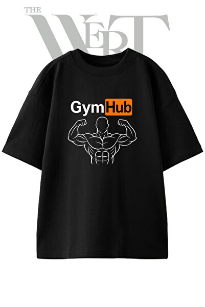 THEWERT Gym Hub Design Printed Unisex Black Oversize T-Shirt